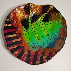 UV Reactive Glass Plate Studio Art Signed Fiala Design Works Handpainted Decor